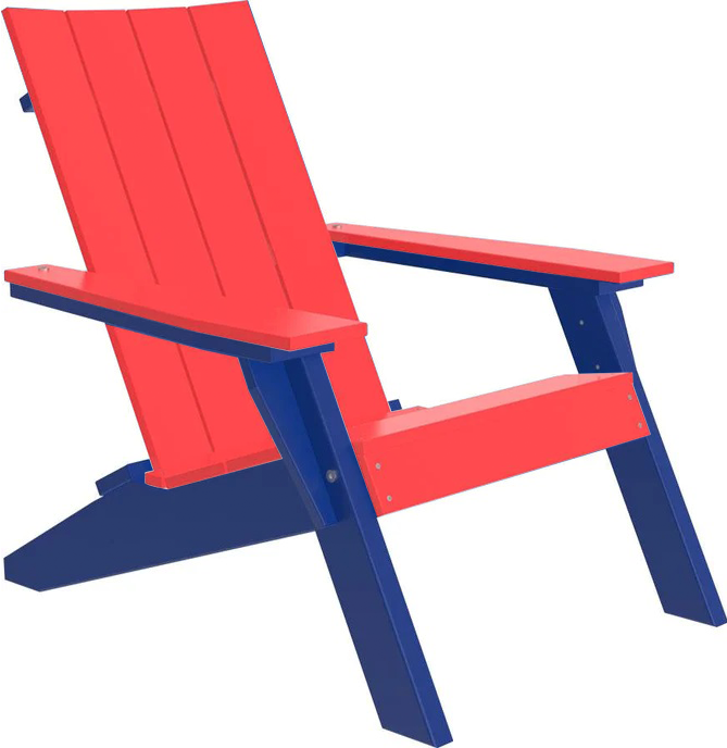 LuxCraft Luxcraft Red Urban Adirondack Chair With Cup Holder Red on Blue Adirondack Deck Chair UACRBL-CH