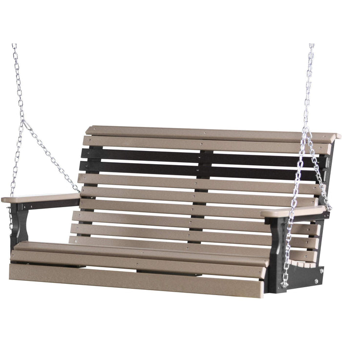 LuxCraft LuxCraft Rollback 4ft. Recycled Plastic Porch Swing Weatherwood On Black Porch Swing 4PPSWWB