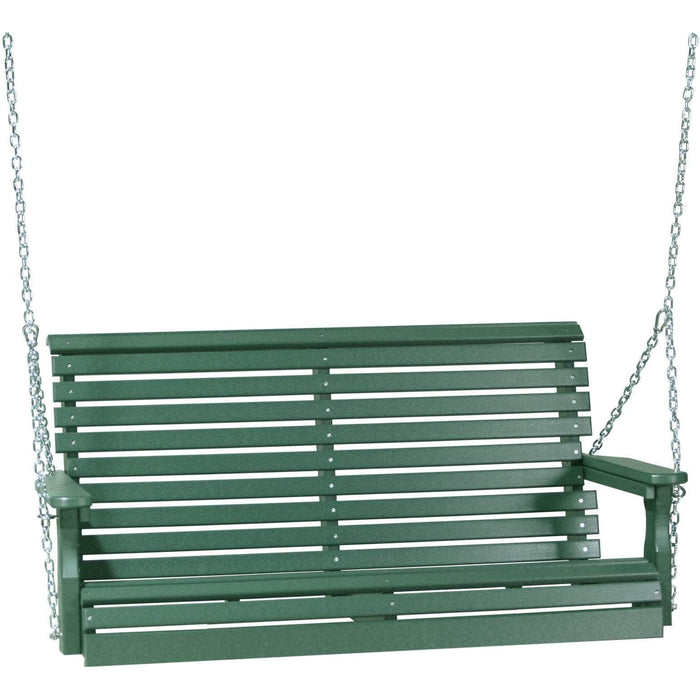 LuxCraft LuxCraft Rollback 4ft. Recycled Plastic Porch Swing With Cup Holder Green Porch Swing 4PPSG