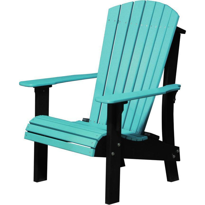LuxCraft LuxCraft Royal Recycled Plastic Adirondack Chair With Cup Holder Aruba Blue On Black Adirondack Deck Chair RACABB