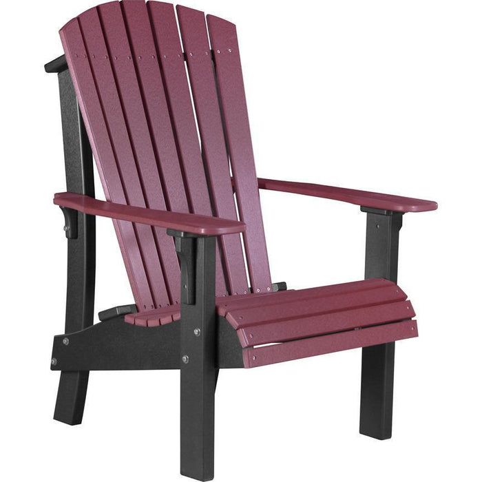 LuxCraft LuxCraft Royal Recycled Plastic Adirondack Chair With Cup Holder Cherrywood On Black Adirondack Deck Chair RACCWB