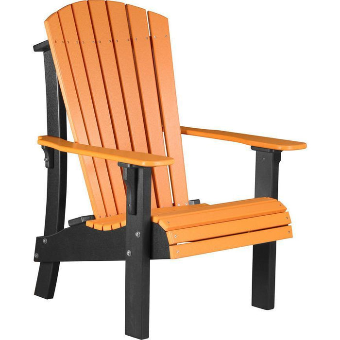 LuxCraft LuxCraft Royal Recycled Plastic Adirondack Chair With Cup Holder Tangerine On Black Adirondack Deck Chair RACTB