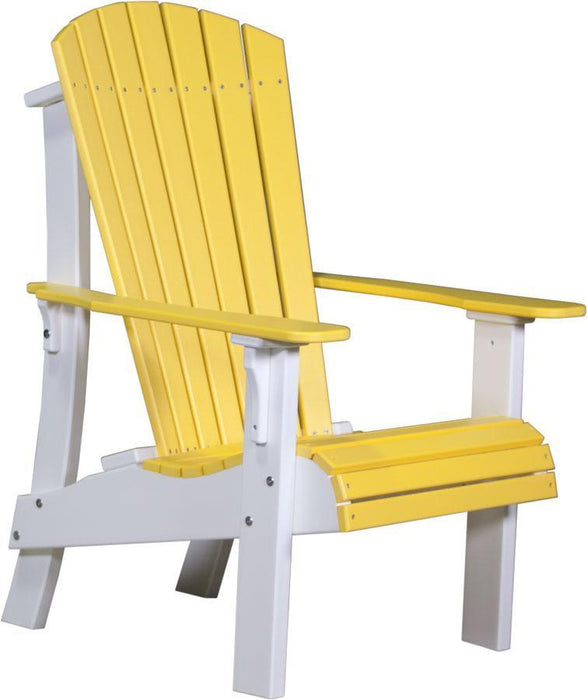 LuxCraft LuxCraft Royal Recycled Plastic Adirondack Chair With Cup Holder Yellow on White Adirondack Deck Chair RACYW
