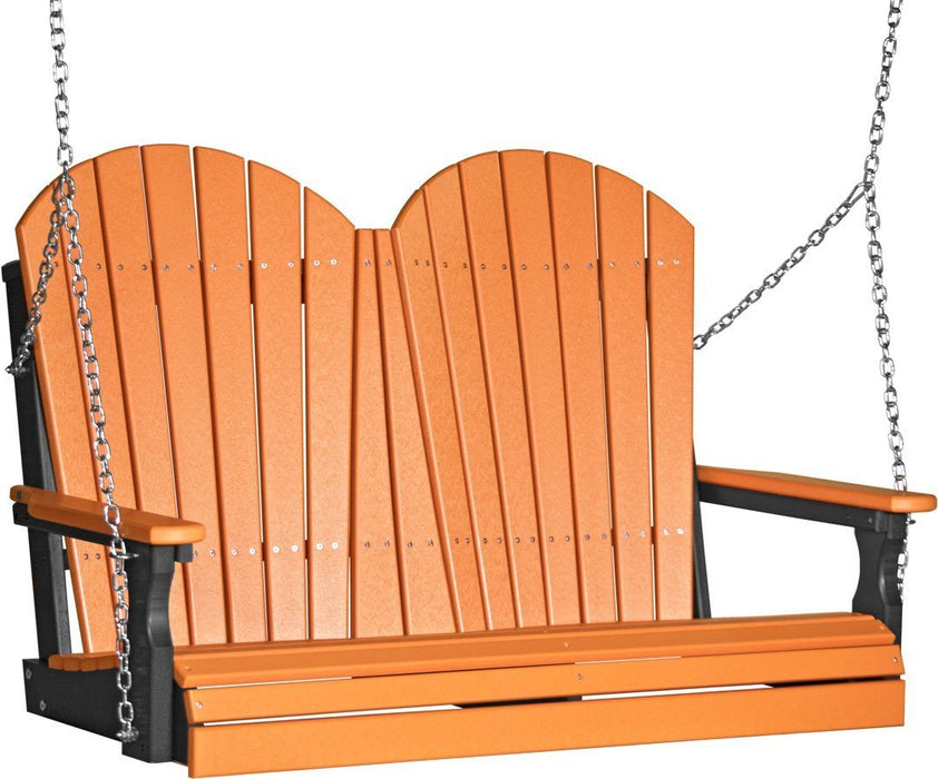 LuxCraft LuxCraft Tangerine Adirondack 4ft. Recycled Plastic Porch Swing With Cup Holder Tangerine on Black / Adirondack Porch Swing Porch Swing 4APSTB