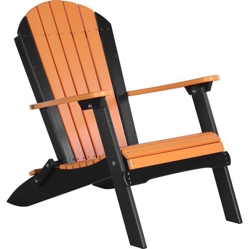 LuxCraft LuxCraft Tangerine Folding Recycled Plastic Adirondack Chair With Cup Holder Tangerine On Black Adirondack Deck Chair PFACTB