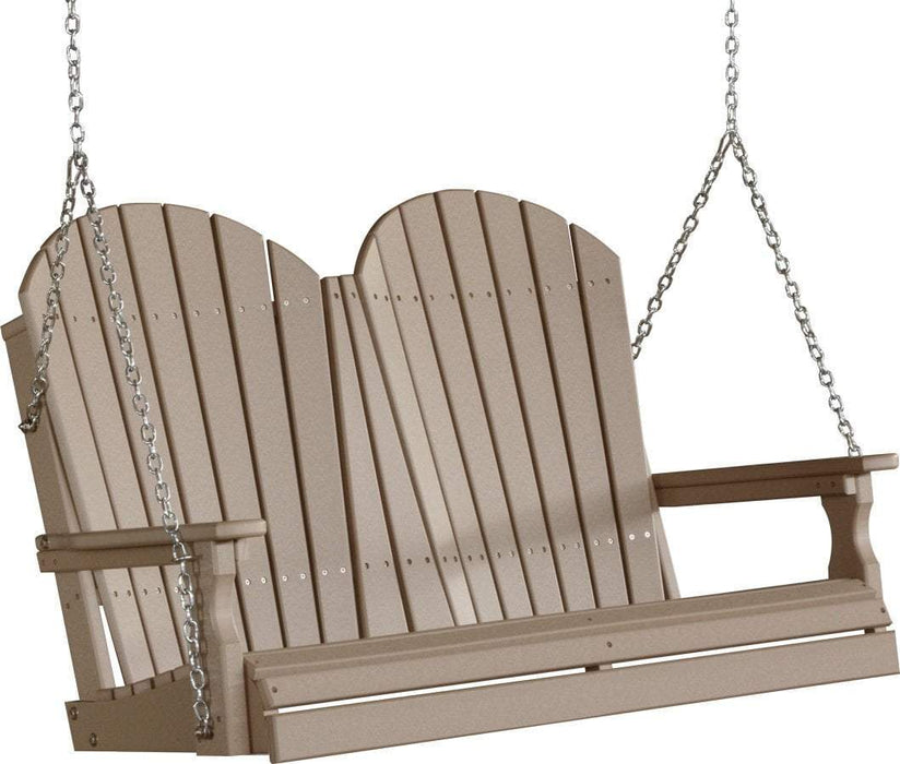 LuxCraft LuxCraft Weatherwood Adirondack 4ft. Recycled Plastic Porch Swing With Cup Holder Weatherwood / Adirondack Porch Swing Porch Swing 4APSWW