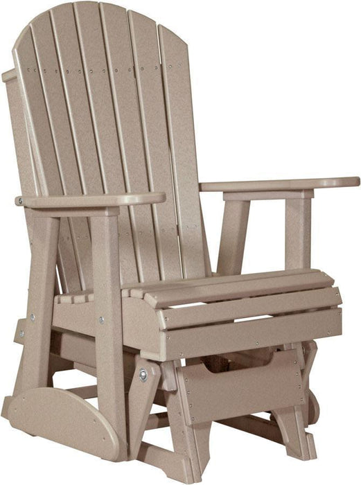 LuxCraft LuxCraft Weatherwood Adirondack Recycled Plastic 2 Foot Glider Chair With Cup Holder Weatherwood Glider Chair 2APGWW