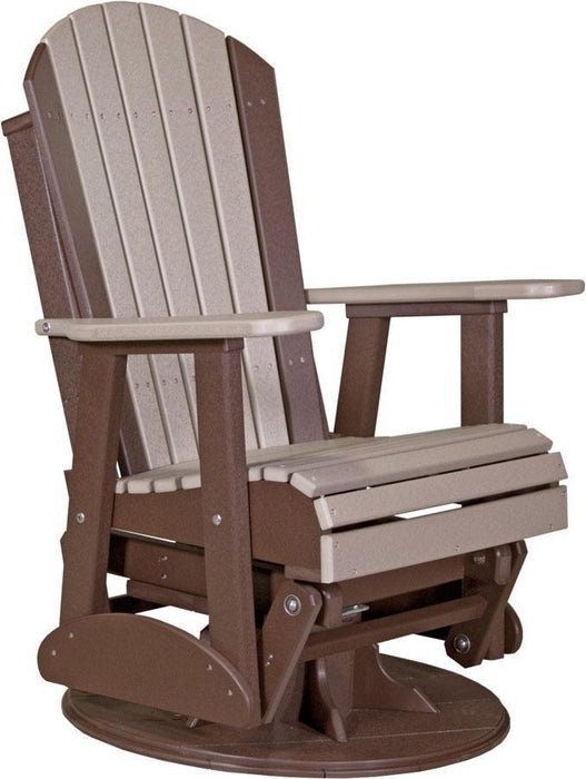 LuxCraft Luxcraft Weatherwood Adirondack Recycled Plastic Swivel Glider Chair With Cup Holder Weatherwood on Chestnut Brown Glider Chair 2ARSWWOCB