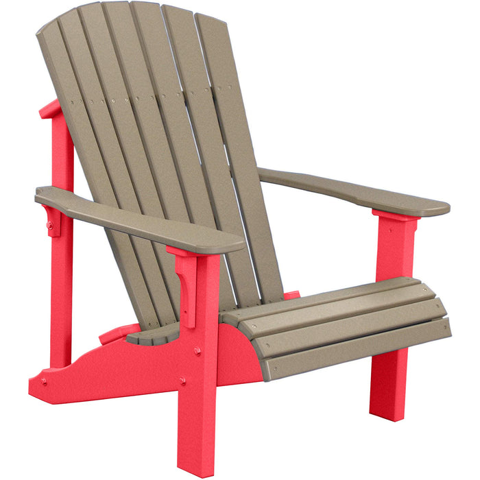 LuxCraft LuxCraft Weatherwood Deluxe Recycled Plastic Adirondack Chair Weatherwood on Red Adirondack Deck Chair PDACWWR