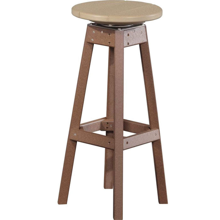 LuxCraft LuxCraft Weatherwood Recycled Plastic Bar Stool With Cup Holder Weatherwood On Chestnut Brown Stool PBSWWCBR