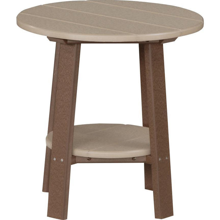 LuxCraft LuxCraft Weatherwood Recycled Plastic Deluxe End Table With Cup Holder Weatherwood On Chestnut Brown End Table PDETWWCBR