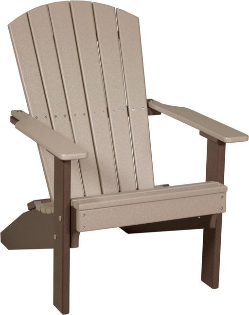 LuxCraft LuxCraft Weatherwood Recycled Plastic Lakeside Adirondack Chair With Cup Holder Weatherwood on Chestnut Brown Adirondack Deck Chair LACWWCBR