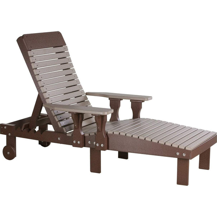 LuxCraft LuxCraft Weatherwood Recycled Plastic Lounge Chair With Cup Holder Weatherwood On Chestnut Brown Adirondack Deck Chair PLCWWCBR