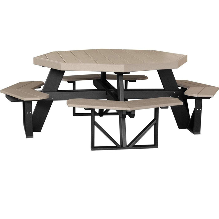 LuxCraft LuxCraft Weatherwood Recycled Plastic Octagon Picnic Table With Cup Holder Weatherwood On Black Tables POPTWWB