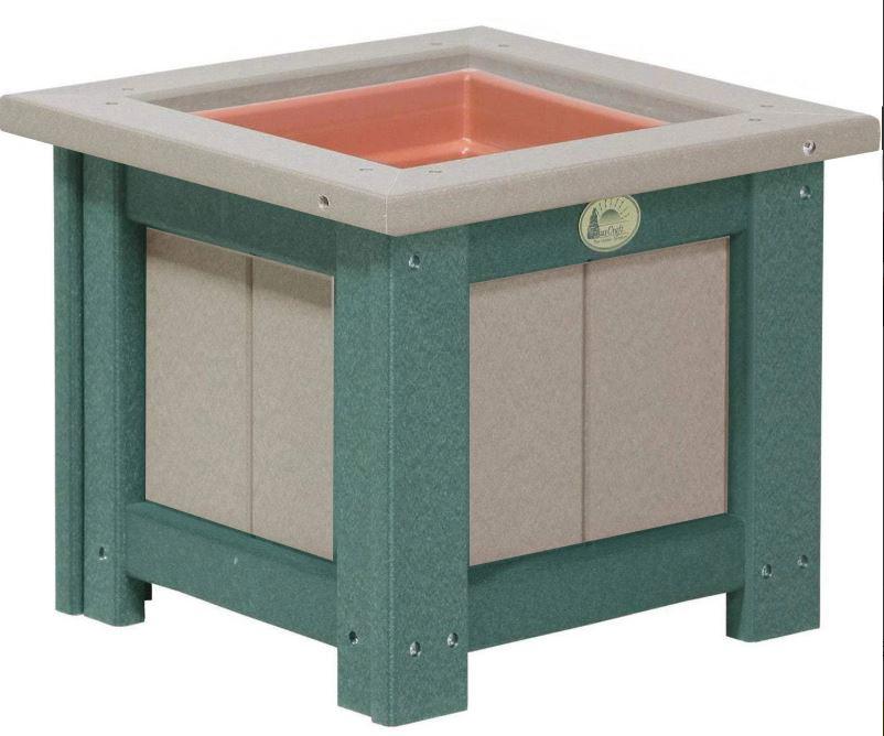 LuxCraft LuxCraft Weatherwood Recycled Plastic Square Planter With Cup Holder Weatherwood On Green / 15" Planter Box P155PWWG