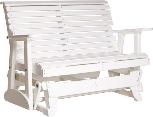 LuxCraft LuxCraft White 4 foot Rollback Recycled Plastic Outdoor Glider With Cup Holder White Rollback Glider 4PPGW
