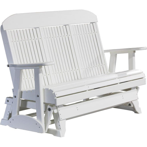 LuxCraft LuxCraft White 5 ft. Recycled Plastic Highback Outdoor Glider With Cup Holder White Highback Glider 5CPGW