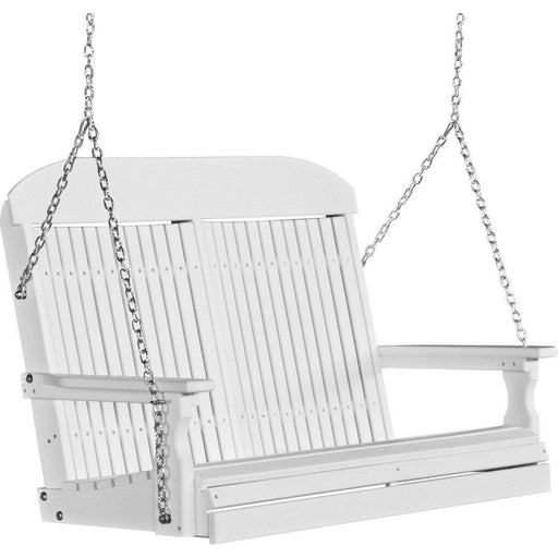 LuxCraft LuxCraft White Classic Highback 4ft. Recycled Plastic Porch Swing With Cup Holder White Porch Swing 4CPSW