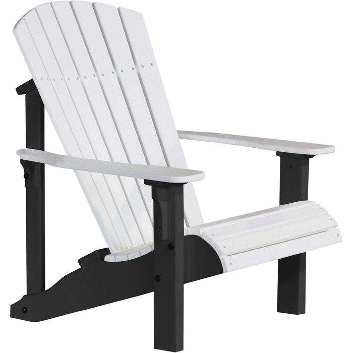LuxCraft LuxCraft White Deluxe Recycled Plastic Adirondack Chair White on Black Adirondack Deck Chair PDACWB