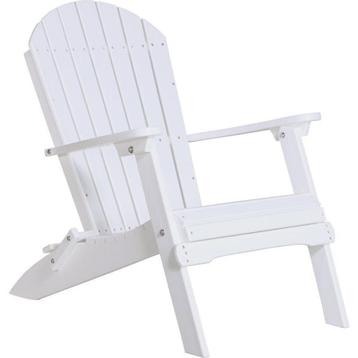 LuxCraft LuxCraft White Folding Recycled Plastic Adirondack Chair With Cup Holder White Adirondack Deck Chair PFACW