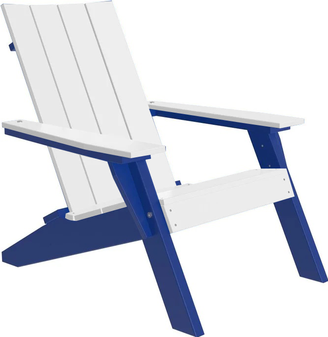 LuxCraft Luxcraft White Urban Adirondack Chair With Cup Holder White on Blue Adirondack Deck Chair UACWBL-CH