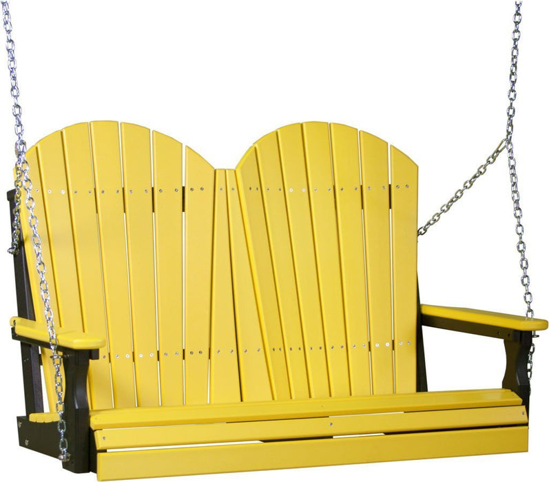 LuxCraft LuxCraft Yellow Adirondack 4ft. Recycled Plastic Porch Swing With Cup Holder Yellow on Black / Adirondack Porch Swing Porch Swing 4APSYB