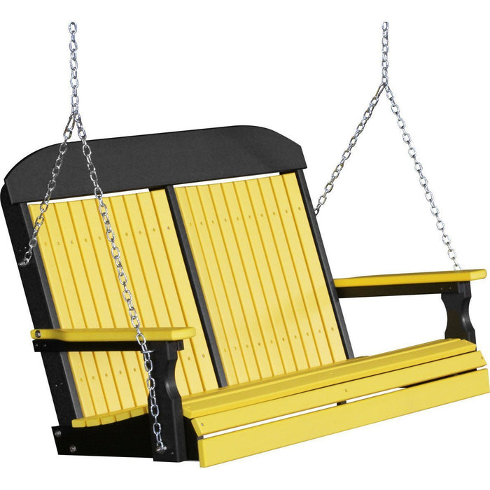 LuxCraft LuxCraft Yellow Classic Highback 4ft. Recycled Plastic Porch Swing Yellow On Black Porch Swing 4CPSYB