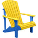 LuxCraft LuxCraft Yellow Deluxe Recycled Plastic Adirondack Chair With Cup Holder Yellow on Blue Adirondack Deck Chair