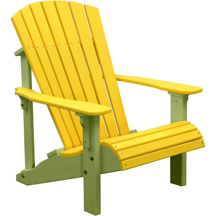 LuxCraft LuxCraft Yellow Deluxe Recycled Plastic Adirondack Chair With Cup Holder Yellow on Lime Green Adirondack Deck Chair