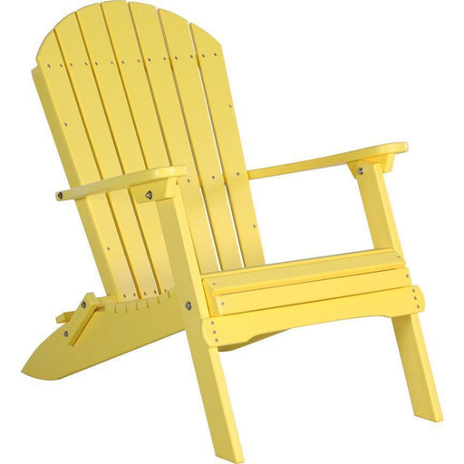 LuxCraft LuxCraft Yellow Folding Recycled Plastic Adirondack Chair With Cup Holder Yellow Adirondack Deck Chair PFACY