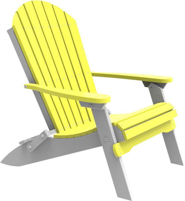 LuxCraft LuxCraft Yellow Folding Recycled Plastic Adirondack Chair With Cup Holder Yellow on White Adirondack Deck Chair PFACYW