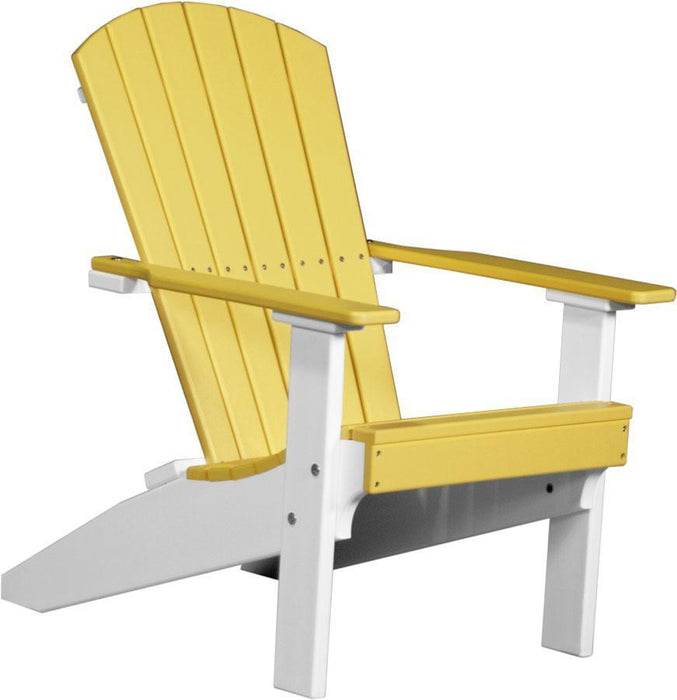 LuxCraft LuxCraft Yellow Recycled Plastic Lakeside Adirondack Chair With Cup Holder Yellow on White Adirondack Deck Chair LACYW