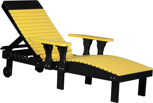 LuxCraft LuxCraft Yellow Recycled Plastic Lounge Chair With Cup Holder Yellow on Black Adirondack Deck Chair PLCYB