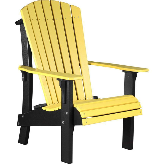 LuxCraft LuxCraft Yellow Royal Recycled Plastic Adirondack Chair With Cup Holder Yellow On Black Adirondack Deck Chair RACYB