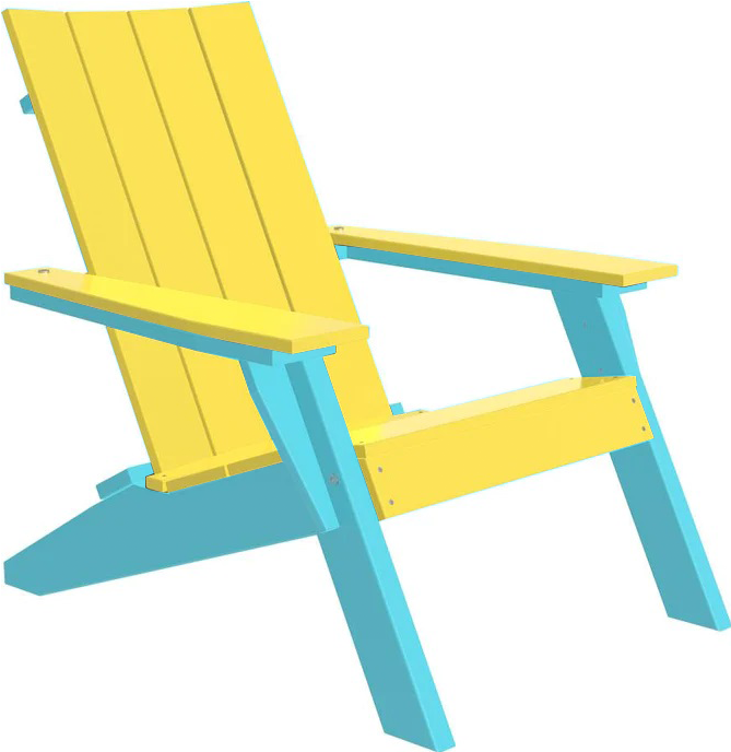 LuxCraft Luxcraft Yellow Urban Adirondack Chair With Cup Holder Yellow on Aruba Blue Adirondack Deck Chair UACYAB-CH
