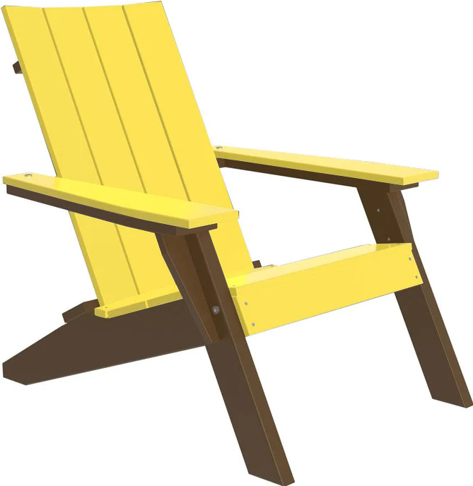 LuxCraft Luxcraft Yellow Urban Adirondack Chair With Cup Holder Yellow on Chestnut Brown Adirondack Deck Chair UACYCB-CH