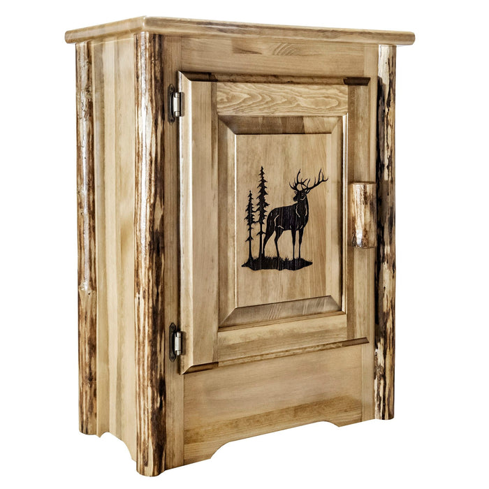 Montana Woodworks Glacier Country Accent Cabinet w/ Laser Engraved Design Stained & Lacquered / Elk Living Area, Entry, Study, Home Office MWGCACCCABLHLZELK 661890461069