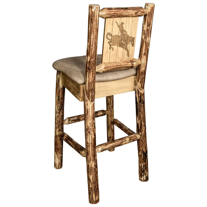 Montana Woodworks Glacier Country Barstool Back Buckskin Upholstery w/ Laser Engraved Design Stained & Lacquered / Bronc Dining, Kitchen, Game Room, Bar MWGCBSWNRBUCKLZBRONC 661890445908