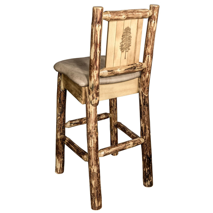 Montana Woodworks Glacier Country Barstool Back Buckskin Upholstery w/ Laser Engraved Design Stained & Lacquered / Pine Dining, Kitchen, Game Room, Bar MWGCBSWNRBUCKLZPINE 661890446080