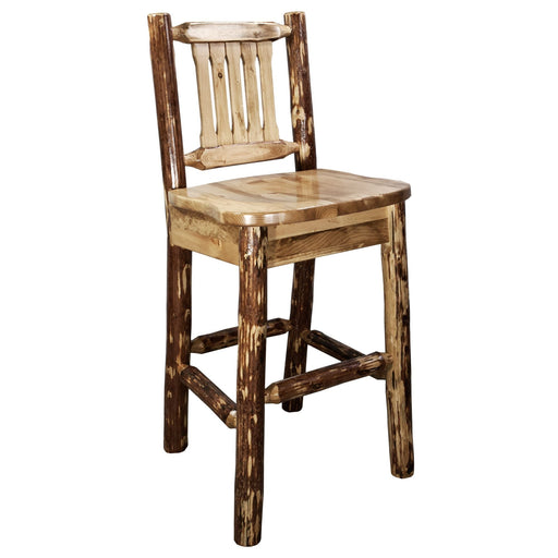 Montana Woodworks Glacier Country Barstool Back Ergonomic Wooden Seat Stained & Lacquered Dining, Kitchen, Game Room, Bar MWGCBSWNR 661890415307
