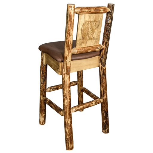 Montana Woodworks Glacier Country Barstool Back Saddle Upholstery w/ Laser Engraved Design Stained & Lacquered / Bear Dining, Kitchen, Game Room, Bar MWGCBSWNRSADDLZBEAR 661890446202