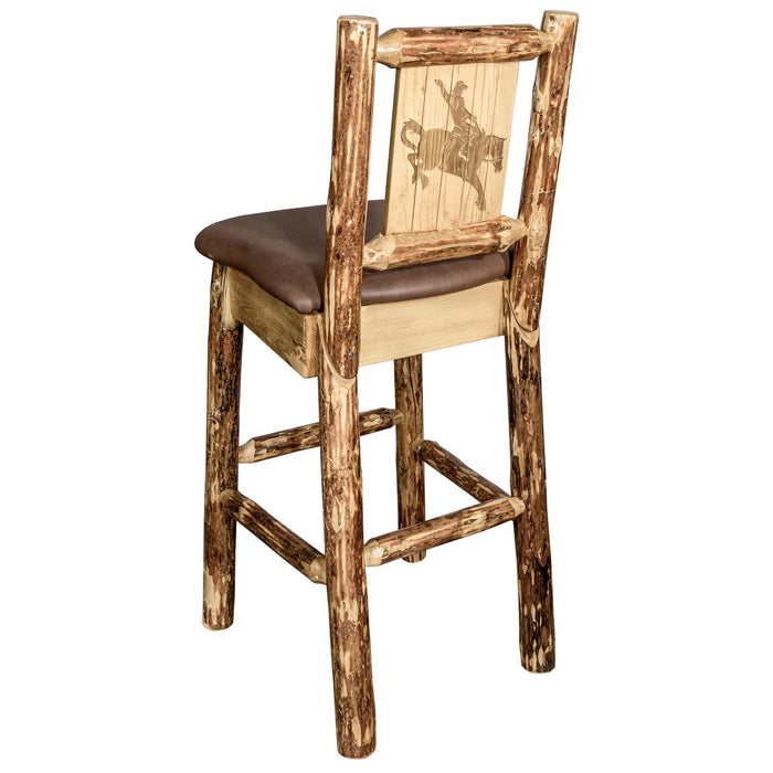 Montana Woodworks Glacier Country Barstool Back Saddle Upholstery w/ Laser Engraved Design Stained & Lacquered / Bronc Dining, Kitchen, Game Room, Bar MWGCBSWNRSADDLZBRONC 661890446264