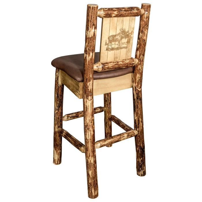Montana Woodworks Glacier Country Barstool Back Saddle Upholstery w/ Laser Engraved Design Stained & Lacquered / Moose Dining, Kitchen, Game Room, Bar MWGCBSWNRSADDLZMOOSE 661890446387