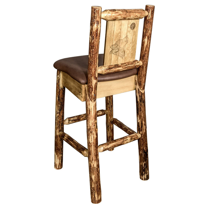 Montana Woodworks Glacier Country Barstool Back Saddle Upholstery w/ Laser Engraved Design Stained & Lacquered / Wolf Dining, Kitchen, Game Room, Bar MWGCBSWNRSADDLZWOLF 661890446509