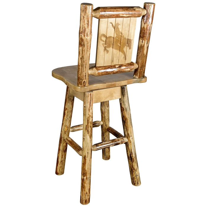 Montana Woodworks Glacier Country Barstool Back & Swivel w/ Laser Engraved Design Stained & Lacquered / Bronc Dining, Kitchen, Game Room, Bar MWGCBSWSNRLZBRONC 661890446981
