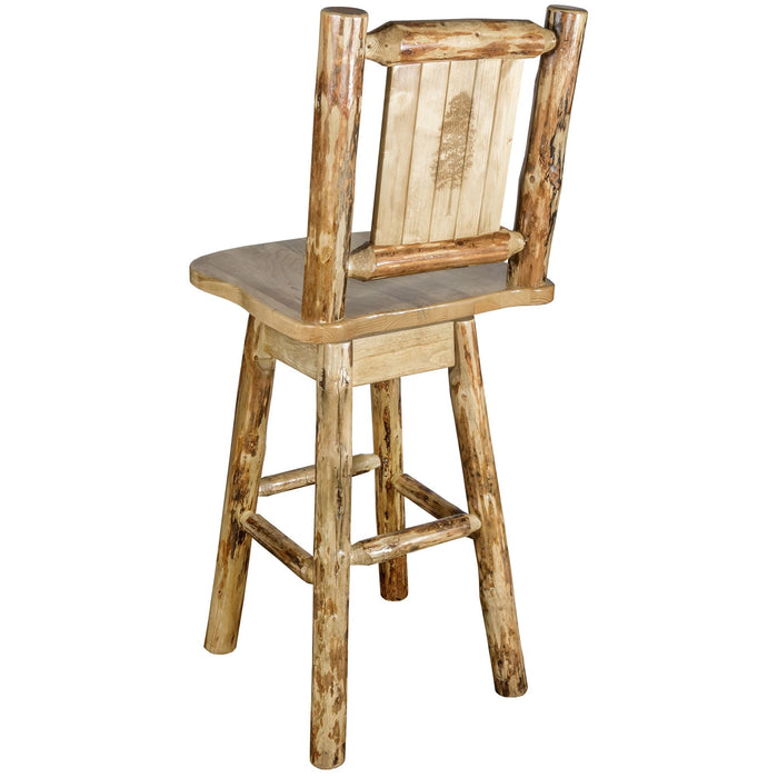 Montana Woodworks Glacier Country Barstool Back & Swivel w/ Laser Engraved Design Stained & Lacquered / Pine Dining, Kitchen, Game Room, Bar MWGCBSWSNRLZPINE 661890447162
