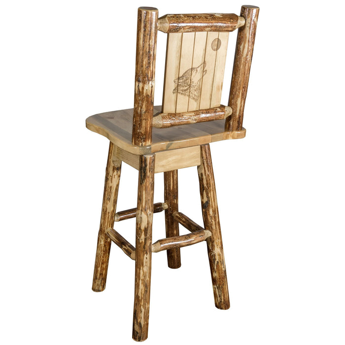 Montana Woodworks Glacier Country Barstool Back & Swivel w/ Laser Engraved Design Stained & Lacquered / Wolf Dining, Kitchen, Game Room, Bar MWGCBSWSNRLZWOLF 661890447223