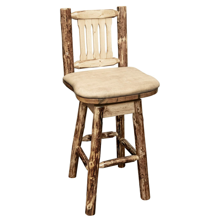 Montana Woodworks Glacier Country Barstool Back & Swivel w/ Upholstered Seat Buckskin Pattern Stained & Lacquered Dining, Kitchen, Game Room, Bar MWGCBSWSNRBUCK 661890422008