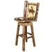 Montana Woodworks Glacier Country Barstool Back & Swivel Woodland Pattern Upholstery w/ Laser Engraved Design Stained & Lacquered / Bronc Dining, Kitchen, Game Room, Bar MWGCBSWSNRWOODLZBRONC 661890464787