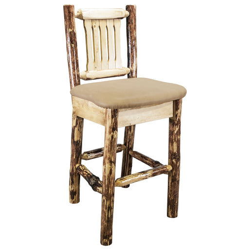 Montana Woodworks Glacier Country Barstool Back Upholstered Seat Buckskin Pattern Stained & Lacquered Dining, Kitchen, Game Room, Bar MWGCBSWNRBUCK 661890421100